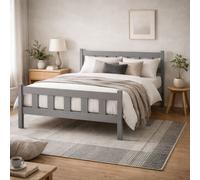 Wyld Haus Tralee 4Ft6 Grey-Washed Pine Double Bed With Panelled Headboard