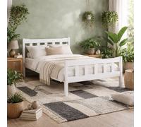 Wyld Haus Tralee 5Ft King Wooden Bed, White-Washed Slatted Headboard And Footboard