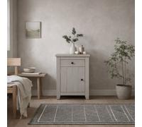 Wyld Haus Tralee Panelled Grey Washed Wooden Bedside Cabinet 1 Drawer 1 Door Matt Finish