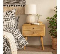 Wyld Haus Trapani Curved Mango Wood Bedside Table, 2 Drawers, Oak Finish