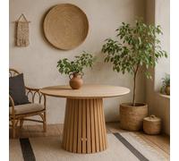 Wyld Haus Twillbury Round Dining Table, Matt Oak-Look Top With Slatted Conic Base, 120Cm