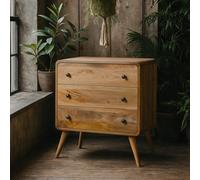 Wyld Haus Urbino Curved 3-Drawer Chest Solid Mango Wood, Oak Finish