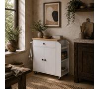 Wyld Haus Valetta Wood White Rolling Kitchen Island with Drawer Wyld Haus White