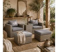 Wyld Haus Vapa Mixed Brown Faux Rattan 5 Piece Bistro Set with Glass Table Wyld Haus Brown
