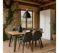 Wyld Haus Venice 5-Piece Dining Set Rectangular Natural Oak-Effect Table With 4 Light Grey Fabric Chairs