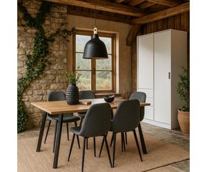 Wyld Haus Venice 5-Piece Dining Set Rectangular Natural Oak-Effect Table With 4 Light Grey Fabric Chairs