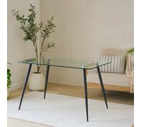 Wyld Haus Venice 6-Seater Rectangular Tempered Glass Dining Table With Black Steel Legs