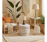 Wyld Haus Venice Soft Grey Swivel Footstool Round Upholstered Ottoman 560 X 560 X 480 mm