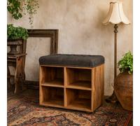 Wyld Haus Venzone Small Upholstered Mango Wood Shoe Storage Bench Black Tweed Seat