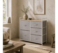 Wyld Haus Vepapa 5-Drawer Linen Basket Storage Unit With Natural Wooden Top Shelf, Grey/white/brown, 83X29X77Cm