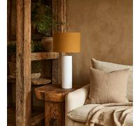 Wyld Haus Verona Ochre Ribbed Ceramic Table Lamp With Linen Shade