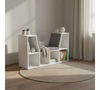 Wyld Haus Vezito White And Grey Cube Bookcase With Cushioned Reading Seat, L102 X D30 X H61Cm