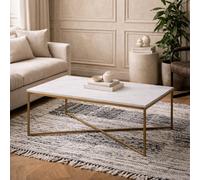 Wyld Haus Vodskov 120Cm Coffee Table With White Marble Top And Brass Crossed Base