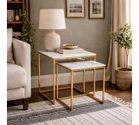 Wyld Haus Vodskov White Marble Effect Nesting Side Tables Set Of 2 Gold Legs