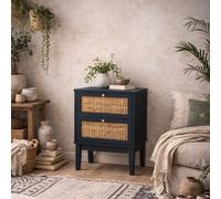 Wyld Haus Waterford Berlin Blue Oak & Rattan Bedside Cabinet 2 Drawers Wyld Haus Blue