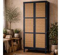 Wyld Haus Waterford Blue Oak & Rattan 2 Door Wardrobe Wyld Haus Blue