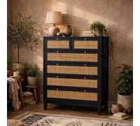 Wyld Haus Waterford Blue Oak & Woven Rattan 6 Drawer Chest Wyld Haus Blue