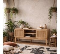 Wyld Haus Waterford Oak And Rattan 2-Door Tv Unit, Compact Boho Console