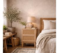 Wyld Haus Waterford Oak Bedside Cabinet With Rattan Drawer Fronts, 2 Drawers, Natural