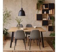 Wyld Haus Wellington Dining Set Natural Oak-Effect Rectangular Table With 4 Light Grey Chairs