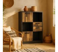 Wyld Haus Whimwick Low Walnut And Dark Matera Grey Bookcase 2 Doors 2 Drawers