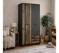 Wyld Haus Whimwick Walnut And Dark Matera Grey 2 Door Wardrobe With 2 Drawers