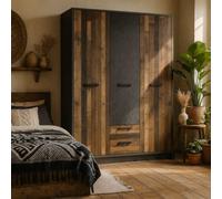 Wyld Haus Whimwick Walnut And Dark Matera Grey 3 Door Wardrobe With 2 Drawers