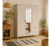 Wyld Haus Wildberry Cashmere 3-Door Wardrobe With Central Mirror And 2 Drawers, Leather Handles