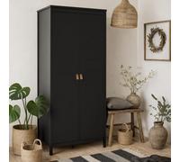 Wyld Haus Wildberry Matt Black 2-Door Wooden Wardrobe With Leather Handles