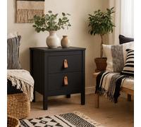 Wyld Haus Wildberry Matt Black Bedside Table 2 Drawers Leather Handles