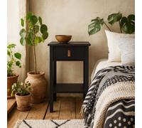 Wyld Haus Wildberry Matt Black Bedside Table With Drawer And Leather Handle