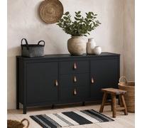 Wyld Haus Wildberry Matt Black Sideboard 2 Doors 3 Drawers Leather Handles
