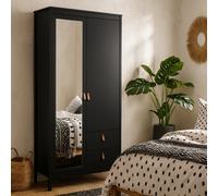 Wyld Haus Wildberry Matt Black Wardrobe With Mirror, 2 Doors 2 Drawers, Metal Handles