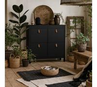 Wyld Haus Wildberry Matt Black Wooden Shoe Cabinet 4 Flip-Down Doors Leather Tab Handles
