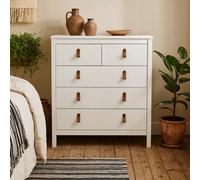 Wyld Haus Wildberry Matt White 5-Drawer Wooden Chest With Leather Tab Handles