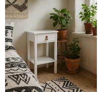 Wyld Haus Wildberry Matt White Bedside Table, 1 Drawer, Bottom Shelf, Leather Handle