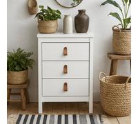 Wyld Haus Wildberry Matt White Bedside Table 3 Drawers With Leather Strap Handles