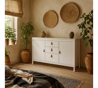 Wyld Haus Wildberry Matt White Wooden Sideboard 2 Doors 3 Drawers Leather Tab Handles