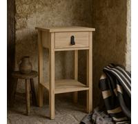 Wyld Haus Wildberry Natural Oak Bedside Table With 1 Drawer And Leather Strap Handle