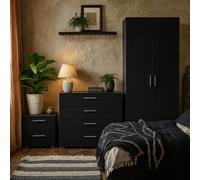Wyld Haus Wilde Black 3-Piece Bedroom Set - 2-Drawer Bedside, 4-Drawer Chest, 2-Door Wardrobe