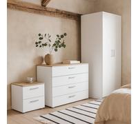 Wyld Haus Wilde Oak & White Gloss 3-Piece Bedroom Set - 2-Drawer Bedside, 4-Drawer Chest, 2-Door Wardrobe