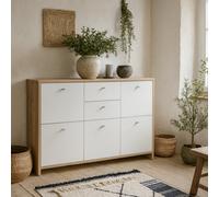 Wyld Haus Willowmere White And Artisan Oak Chest Storage Cabinet, 2 Drawers 5 Doors
