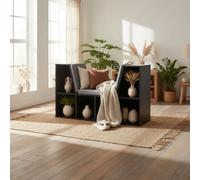 Wyld Haus Yofilo Black Cube Bookcase With Built-In Curved Reading Seat And Cushions, L102 X D30 X H61Cm