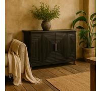 Wyld Haus Zafeira Black Panelled Solid Wood 2-Door Sideboard With Brass Handles