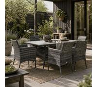 Wyld Haus Zila 6-Seater Grey Rattan Outdoor Dining Set - Rectangular Glass Table With Cushioned Armchairs
