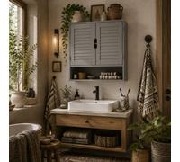 Wyld Haus Zili Kane Wall-Mounted Bathroom Cabinet Grey 60 X 20 X 60 Cm, 2-Door, Adjustable Shelf