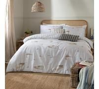 Wylder Abersoch Shore Duvet Cover Set - Reversible Coastal Sailboat Combed Cotton Bedding (Sky Blue - Single)