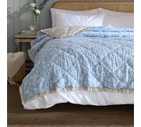 furn. Wylder Amelia Bedspread - Reversible Floral Quilted Ruffle Trim Coverlet Bedding (Delph Blue - 150x200cm)