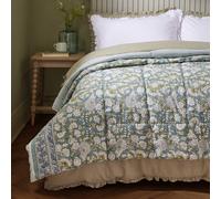 furn. Wylder Annabelle Bedspread - Reversible Floral Quilted Cotton Coverlet Bedding (Blue - 150x200cm)