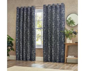 Wylder Bali Jacquard Botanical Eyelet Curtains - Midnight - 229cm x 183cm - Midnight - 100% Polyester